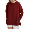 thumbnail image 1 of qucoqpe Womens Fall Crewneck Sweatshirt Casual Fashion Side Split Long Sleeve Pullver Tops, 1 of 4