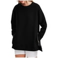 thumbnail image 1 of qucoqpe Womens Fall Crewneck Sweatshirt Casual Fashion Side Split Long Sleeve Pullver Tops, 1 of 4