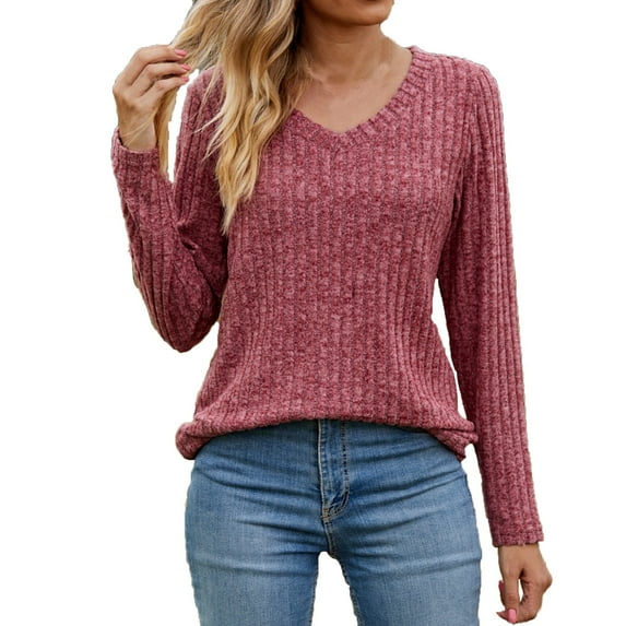 qucoqpe Womens Fall Tops Casual Solid Crewneck Long Sleeve Tunic Pullover Sweatshirts