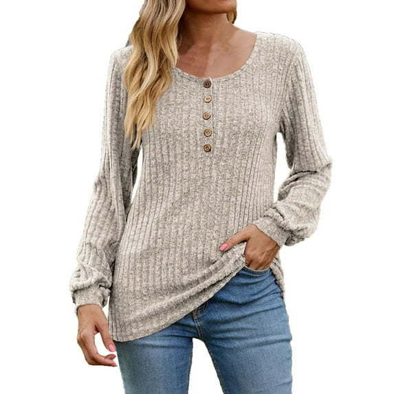qucoqpe Womens Fall Tops Casual Solid Crewneck Long Sleeve Tunic Pullover Sweatshirts