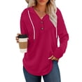 thumbnail image 1 of qucoqpe Womens Fall Winter Hoodies Sweatshirt Trendy Casual Long Sleeve Shirts Tops Loose Fit Buttons Collar Drawstring Pullover, 1 of 6