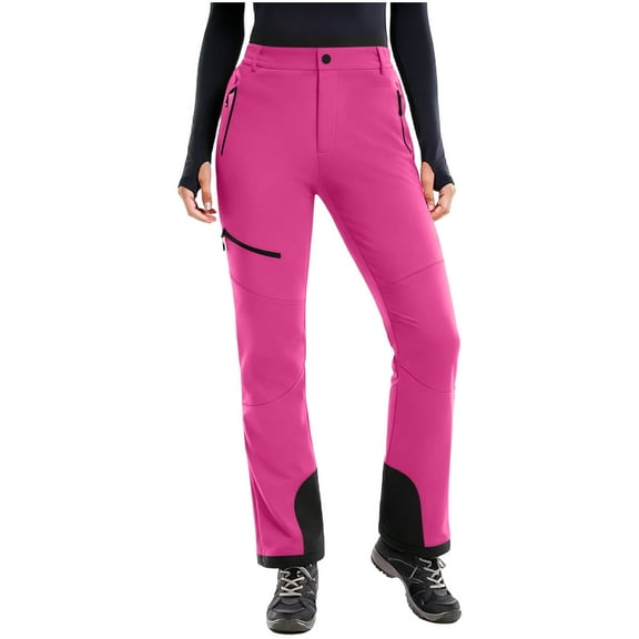 qucoqpe Womens Fleece Snow Ski Pants Colorblocked Waterproof Hiking Insulated Softshell Outdoor Snowboard Pants