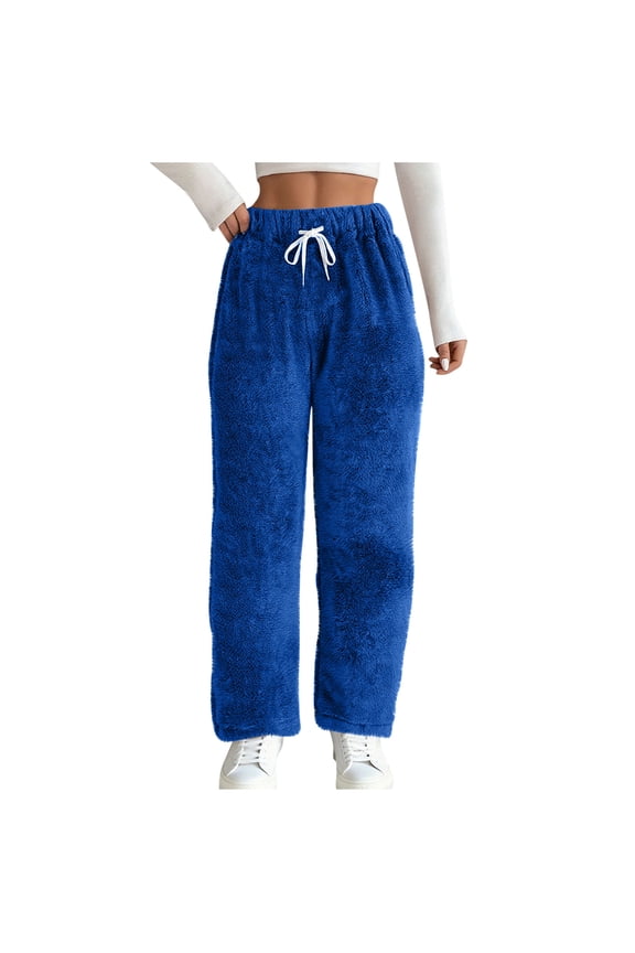 Womens Fuzzy Fleece Jogger Pants Thick Winter Elastic Waist Drawstring Sweatpants