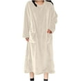 thumbnail image 1 of qucoqpe Womens Fuzzy Fleece Nightgown Long Loungewear Robe Bathrobe Casual Crewneck Nightshirt Sleepwear Full Length Sleepshirt with Pockets, 1 of 6