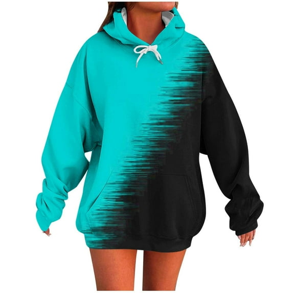 qucoqpe Womens Hoodies Sweatshirt Oversized Long Sleeve Color Block Pullover Tops Casual Drawstring Blouse Shirts