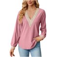 thumbnail image 1 of qucoqpe Womens Long Sleeve Tops Pullover Casual Solid Loose Fit Lace V-Neck Tunics, 1 of 5