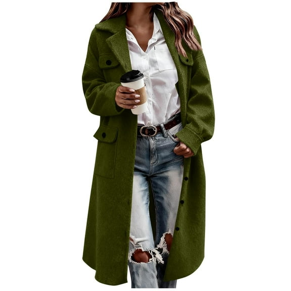qucoqpe Womens Long Wool Pea Coat Notch Lapel Single Breasted Trench Coat Fall Winter Clothing for Women