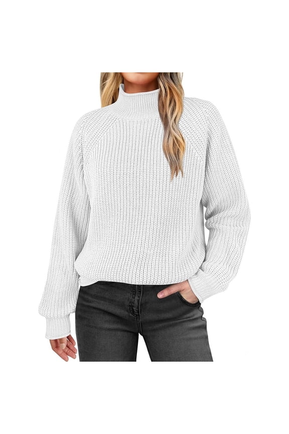 Womens Mock Turtle Neck Sweater Tops 2025 Basic Loose Casual Long Sleeve Warm Sweaters
