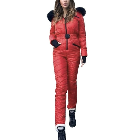 qucoqpe Womens Onesie Ski Suits Winter Outdoor Sports Warm Jumpsuit Fashion Windproof Waterproof Hooded Snowsuit with Zipper Pockets
