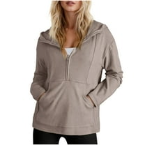 qucoqpe Womens Oversized Half-Zip Hoodie with Front Pocket Lightweight Cozy Pullover Top Long Sleeve Lounge Athletic Hooded Sweatshirt