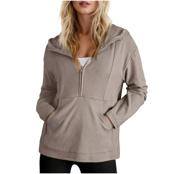 qucoqpe Womens Oversized Half-Zip Hoodie with Front Pocket Lightweight Cozy Pullover Top Long Sleeve Lounge Athletic Hooded Sweatshirt