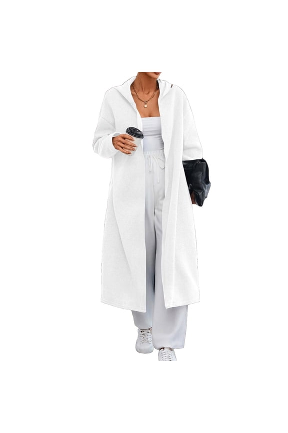 Womens Oversized Long Hooded Overcoat Casual Open Front Cardigan Sweaters for Women Trendy Elegant Peacoat Warm Trench Coat Jackets
