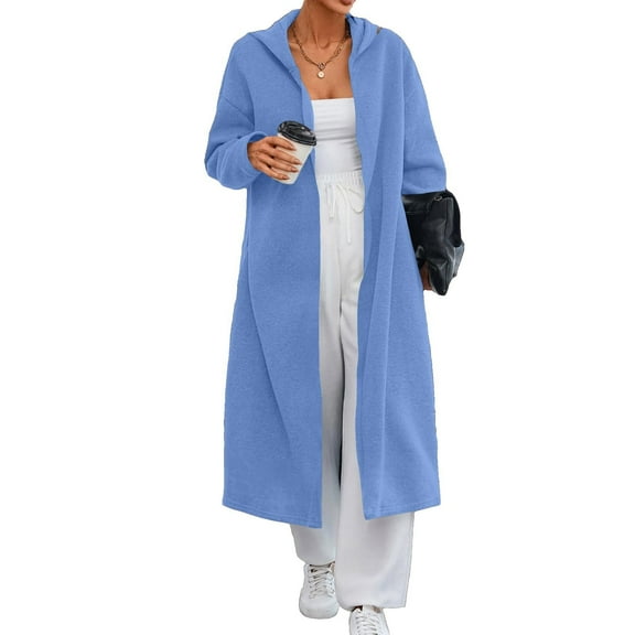 qucoqpe Womens Oversized Long Hooded Overcoat Casual Open Front Cardigan Sweaters for Women Trendy Elegant Peacoat Warm Trench Coat Jackets
