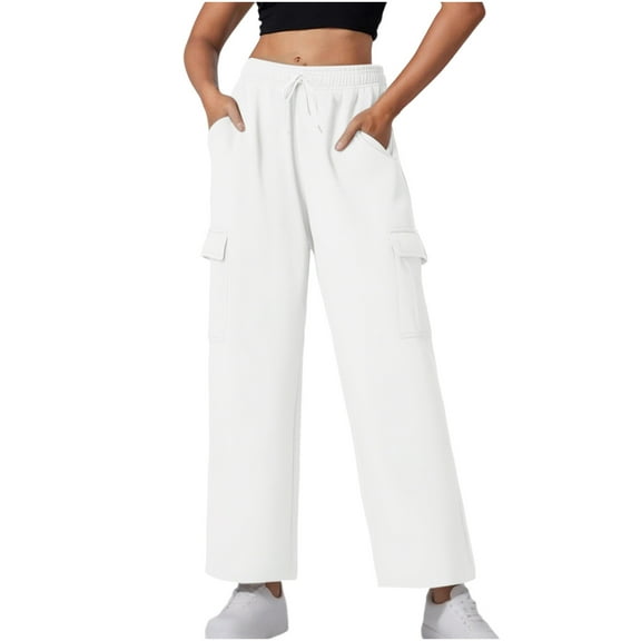 qucoqpe Womens Oversized Sweatpants Wide Leg Drawstring Waist Cargo Pants with Pockets Soft Lounge Sports Workout Pants