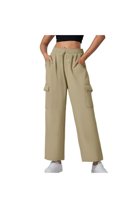 Womens Oversized Sweatpants Wide Leg Drawstring Waist Cargo Pants with Pockets Soft Lounge Sports Workout Pants