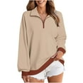 thumbnail image 1 of qucoqpe Womens Oversized Sweatshirts Fall Outfits Trendy Solid Lapel Long Sleeve Shirts Winter Quarter Zip Pullover Tops, 1 of 8