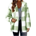 thumbnail image 1 of qucoqpe Womens Plaid Fleece Hooded Jacket Long Sleeve Full Zip Fuzzy Plushy Coat Fall Winter Warm Outerwear, 1 of 5
