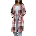 thumbnail image 1 of qucoqpe Womens Plaid Trench Coat Long Sleeve Button Up Casual Shacket Jacket Fall Winter Fashion Elegant Long Pea Coat with Pockets, 1 of 6