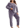 thumbnail image 1 of qucoqpe Womens Plus Size Fleece Pajama Sets Fall Winter 2 Piece Outfits Loungewear Long Sleeve Tops and Pants Soft Warm Sleepwear, 1 of 6