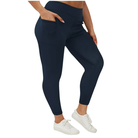 qucoqpe Womens Plus Size High Waist Fleece-Lined Thermal Yoga Pants with Pockets Fall Winter Stretchy Comfortable Warm Workout Leggings