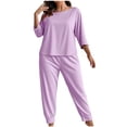 thumbnail image 1 of qucoqpe Womens Plus Size Pajamas Sets Casual Home Suits Set 3/4 Sleeve Tops and Pants 2 Piece Lounge Sets Sleepwear, 1 of 4