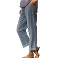 thumbnail image 1 of qucoqpe Womens Plus Size Summer Cotton Linen Pants Elastic Waist Straight Leg Work Pants Lounge Trousers Lightweight Beach Pants with Pockets, 1 of 5