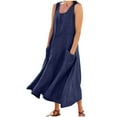 thumbnail image 1 of qucoqpe Womens Plus Size Summer Dress Crew Neck Sleeveless Ruffle Flowy Long Maxi Dress Casual Loose Beach Sundress with Pockets, 1 of 6