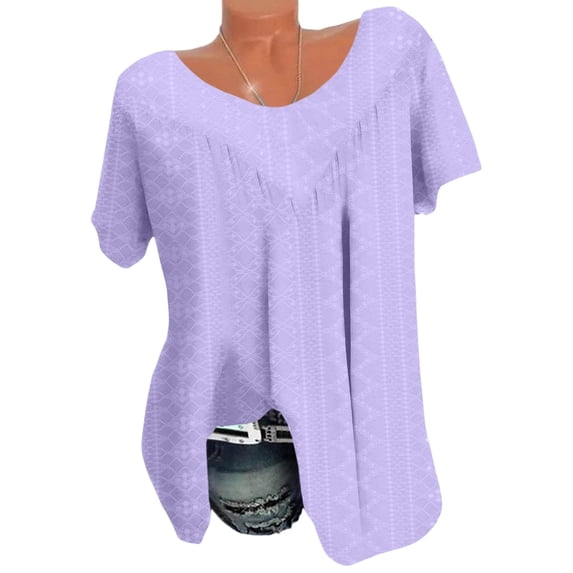 qucoqpe Womens Plus Size Summer Tops Fashion Solid V Neck Short Sleeve Ruched Tunic Blouse Casual Loose T Shirts for Women