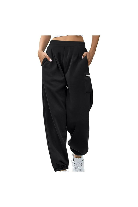 Womens Plus Size Sweatpants Fall Winter Cozy Thermal Fleece Warm Joggers Loose Fitting Elastic Waist Pants with Zipper Pocket