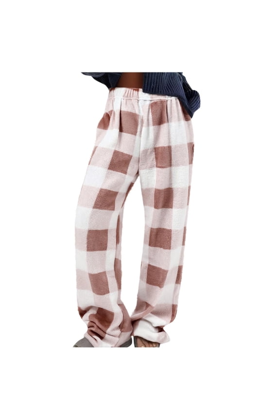 Womens Plus Size Valentine Heart Print Pants Flannel Fleece Elastic Waist Wide Leg Lounge Winter Holiday Pajama Bottoms