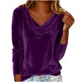 thumbnail image 1 of qucoqpe Womens Plus Size Velvet Tops Cowl Neck Long Sleeve Sparkly Shirts Fashion Casual Loose Solid Color Blouses, 1 of 8