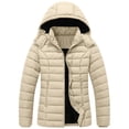 thumbnail image 1 of qucoqpe Womens Puffer Jacket Long Sleeve Zip Up Fleece Lined Quilted Down Jacket Winter Warm Waterproof Coat with Datachable Hood, 1 of 7