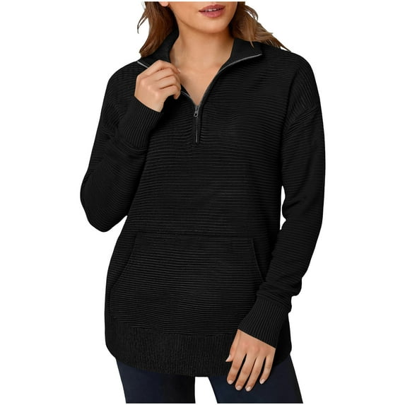 qucoqpe Womens Quarter Zip Sweatshirts Casual Long Sleeve Turtleneck Pullover Shirts Fall Winter Outfits Fashion Clothes Sweater Tops