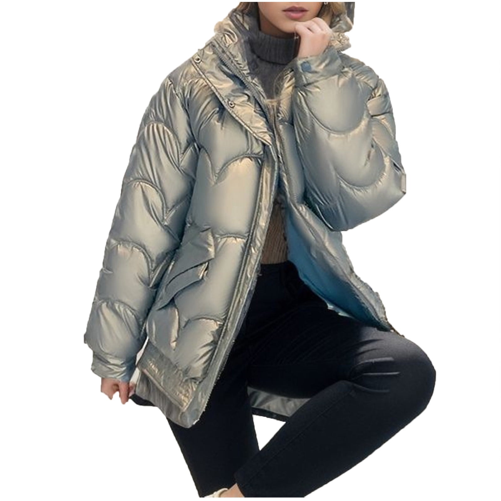 qucoqpe Womens Quilted Jacket Casual Button Down Full Zipper 