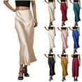thumbnail image 1 of qucoqpe Womens Satin Silk Maxi Skirt Fashion High Waist Slit Office A Line Long Skirts for Women Black S, 1 of 6