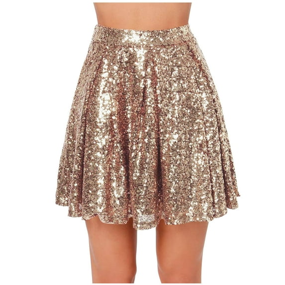 qucoqpe Womens Sequin Skirts Sparkly Stretchy Mini Skirts Night Out Party Pleated Skirts