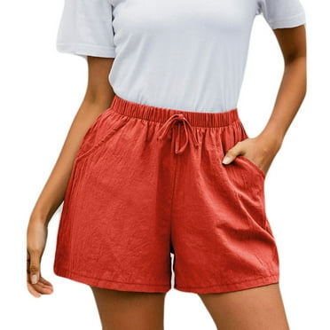 qucoqpe Womens Shorts Casual Drawstring Elastic Waist Cotton Shorts with Pockets