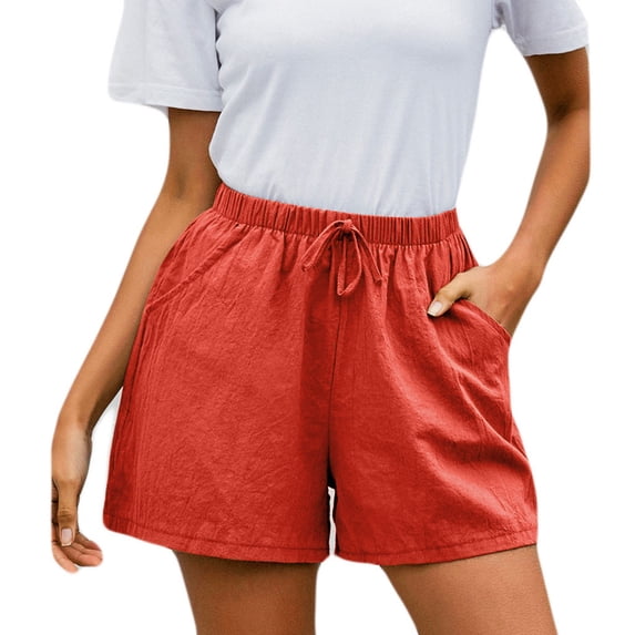 qucoqpe Womens Shorts Casual Drawstring Elastic Waist Cotton Shorts with Pockets