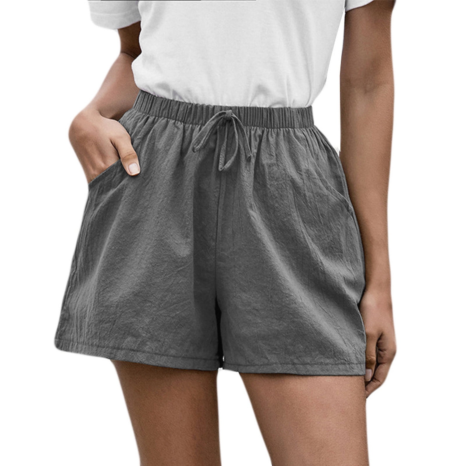 qucoqpe Womens Shorts Casual Drawstring Elastic Waist Cotton Shorts ...