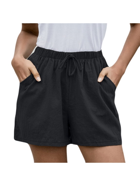 Womens Shorts Casual Drawstring Elastic Waist Cotton Shorts with Pockets
