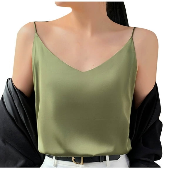 qucoqpe Womens Silk Satin Tank Tops Summer Fashion Casual Camisole V Neck Sleeveless Tops Soft Lightweight Blouse Solid Shirts