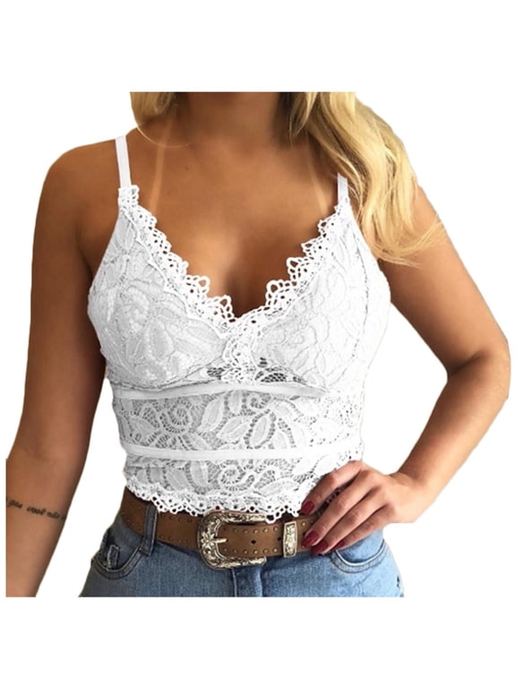 Womens Soft Casual Lace Crochet Spaghetti Strap Camisole Crop Tops