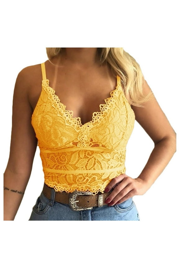 Womens Soft Casual Lace Crochet Spaghetti Strap Camisole Crop Tops