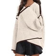 thumbnail image 1 of qucoqpe Womens Soft Comfy Sweaters Trendy Lightweight Color Block Crewneck Tops Long Sleeve Shirts for Women, 1 of 4