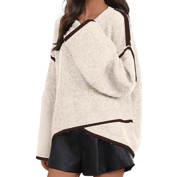 qucoqpe Womens Soft Comfy Sweaters Trendy Lightweight Color Block Crewneck Tops Long Sleeve Shirts for Women