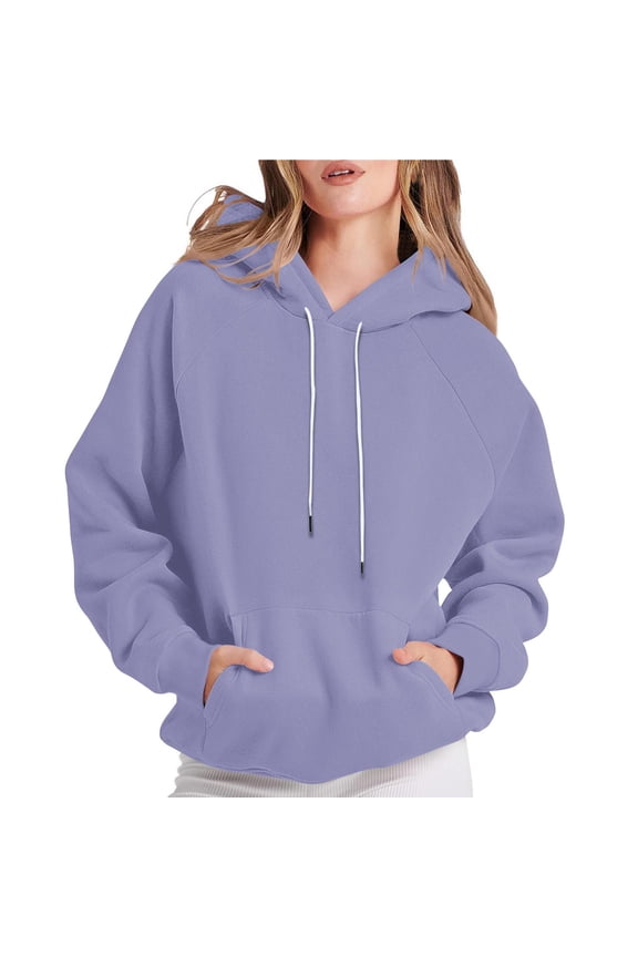 Womens Solid Color Raglan Sleeve Hoodie Lightweight Pullover Tops with Drawstring Hat and Front Pocket Casual Comfy Fitting Hooded Sweatshirt