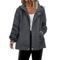 thumbnail image 1 of qucoqpe Womens Solid Outdoor Hooded Jacket with Pockets Trendy Casual Water-Proof Long Sleeve Hiking Windbreaker Coats, 1 of 5