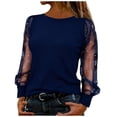 thumbnail image 1 of qucoqpe Womens Solid Sparkling Glitter Tops Round Neck Long Sleeve Shirts with Mesh Insert Tee, 1 of 7