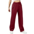 thumbnail image 1 of qucoqpe Womens Solid Stretchy Sports Wide Leg Pants Trendy Elastic Waist Drawstring Casual Jogger Workout Running Pants with Zip Pockets, 1 of 5