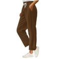 thumbnail image 1 of qucoqpe Womens Stylish Corduroy Pants with Side Pockets Casual Ribbed Elastic Waist Drawstring Sports Trousers, 1 of 6